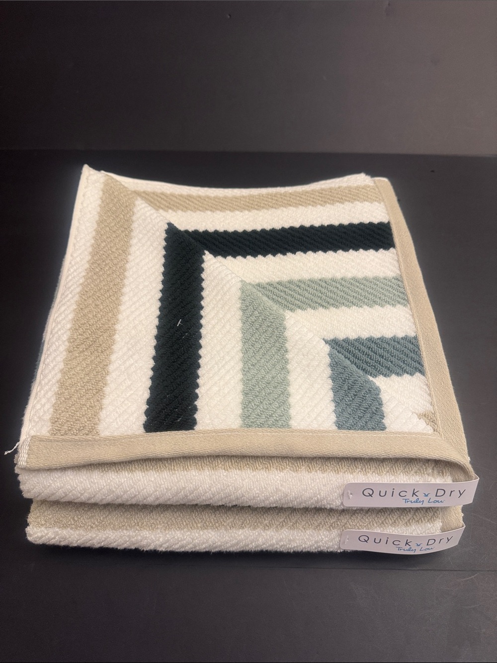8pc TRULY LOU Quick Dry 100% Cotton Stripe Bath Towel Set -Shades of Green/Taupe - Picture 4 of 8